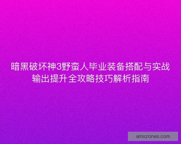 暗黑破坏神3野蛮人毕业装备搭配与实战输出提升全攻略技巧解析指南